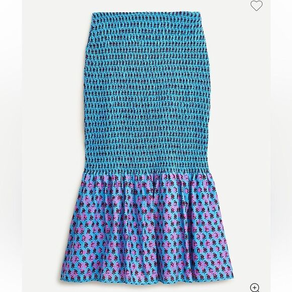 NWT J. CREW Smocked Mermaid Midi Skirt in Floral Block Sz 8 - Picture 1 of 9